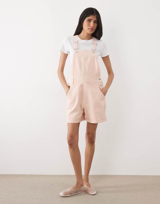 Miss Selfridge - Mono corto rosa pastel lavado estilo peto, 3 de 4