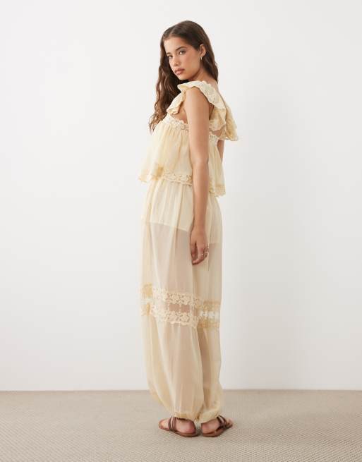 Miss Selfridge - Mono largo color crudo bombacho con inserto de encaje, 4 de 4