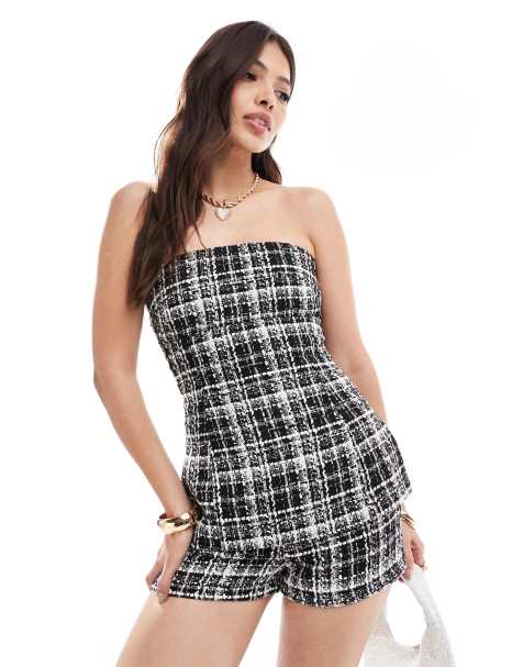 Miss Selfridge - Monokrom longline-top med bandeau-snit i bouclé - Del af sæt - view 1