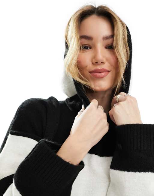Miss Selfridge - Monokrom striktrøje med hætte og striber, 3 af 4