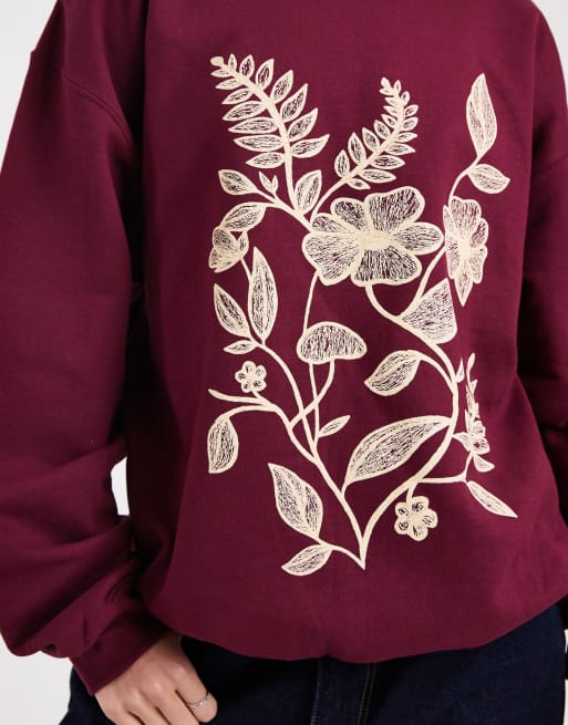 Miss Selfridge - Mørk kirsebærfarvet sweatshirt med blomstergrafik, 3 af 4