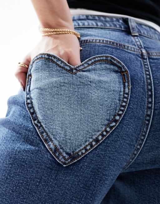 Miss Selfridge - Mørkeblå og forvaskede jeans med lige ben og hjertelommer, 3 af 5