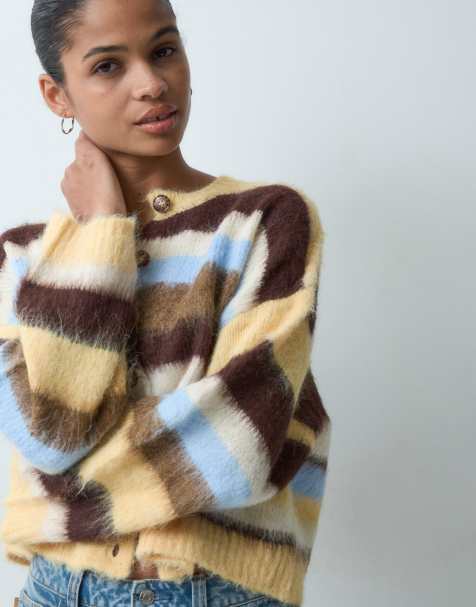 Miss Selfridge multi stripe brushed crew neck cardigan - view 1