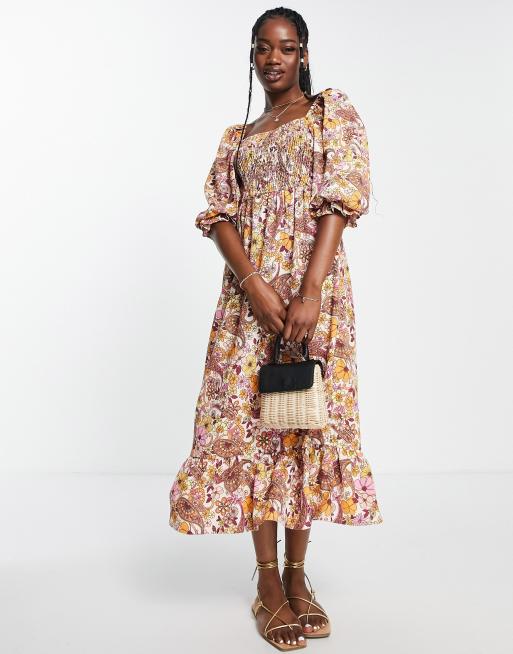 Miss Selfridge - Multifarvet midikjole med rynker