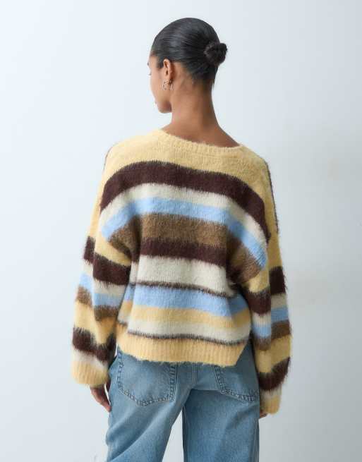 Miss Selfridge multistribet børstet cardigan med rund hals, 4 af 4