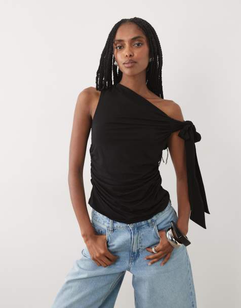 Miss Selfridge multiway tie shoulder top in black - view 1