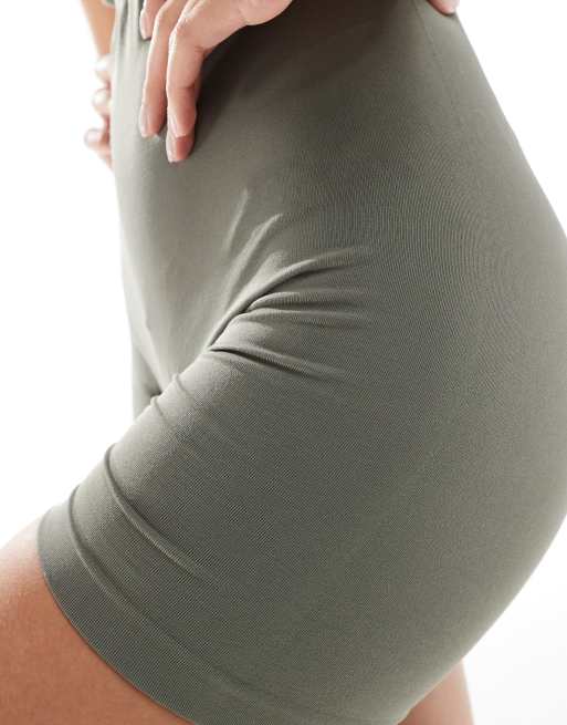 Miss Selfridge - Naadloze unitard met korte mouwen in kaki, 4 van 4