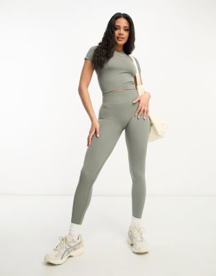 Miss Selfridge - Nahtlose Leggings in Khaki mit hohem Bund, Kombiteil-Grau