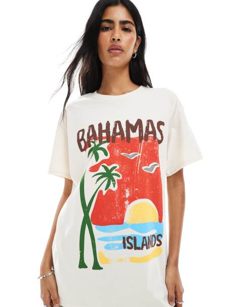 Miss Selfridge - Naturfarvet T-shirt med 'Bahamas'-print - view 1