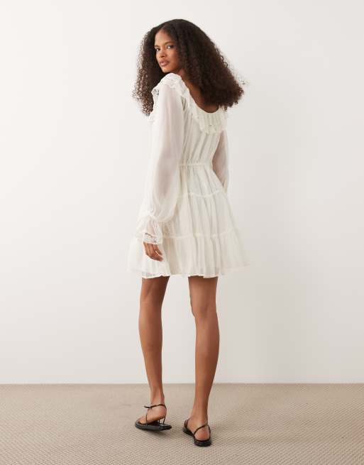 Miss Selfridge – Naturvit milkmaid-klänning i chiffong och spets, 3 av 4