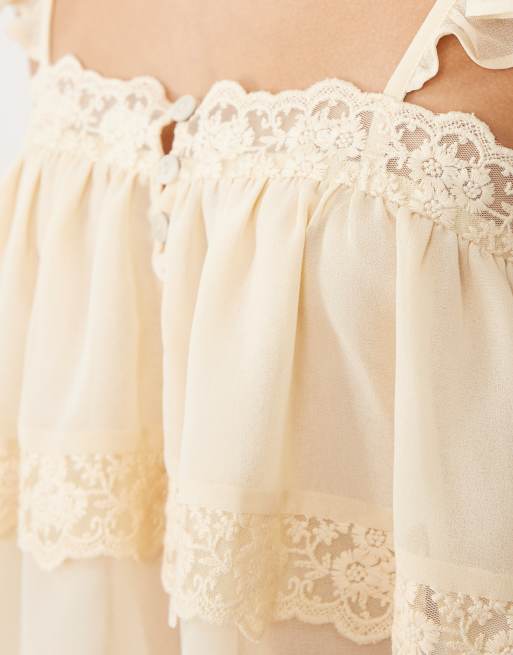 Miss Selfridge – Naturvitt linne i spets med volang, 3 av 4