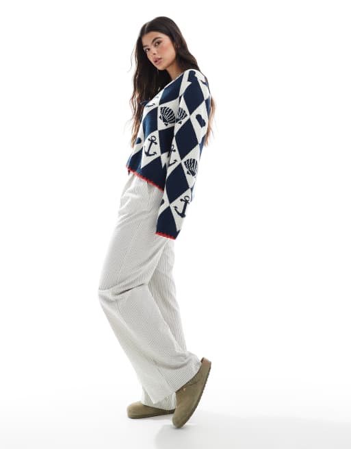 Miss Selfridge - Nautisch jacquard vest in marineblauw, 2 van 4