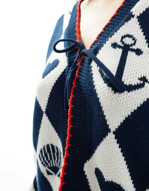 Miss Selfridge - Nautisch jacquard vest in marineblauw, 3 van 4