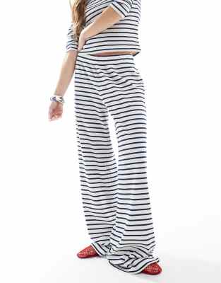 Miss Selfridge Navy Striped Straight Leg Jersey Pants - Part Of A Set In Navy