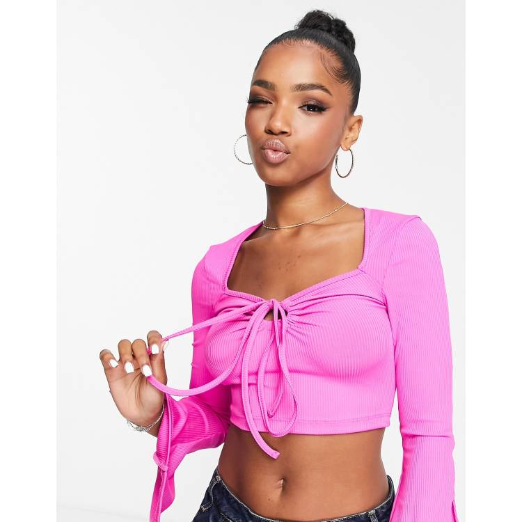 S fluffy tie tops cropped ピンク THEREDTHREAD / ザレッドスレッド】S fluffy tie tops cropped