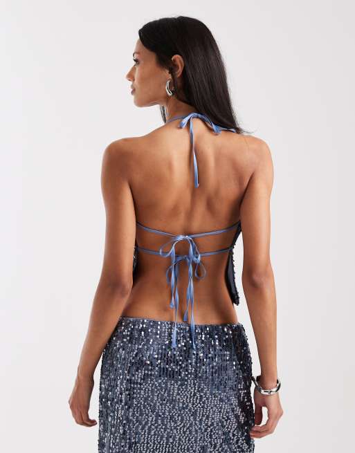 Miss Selfridge – Neckholder-Oberteil mit Pailletten, Kombiteil, 2 von 4
