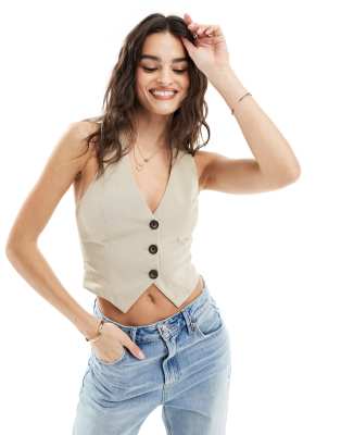 Thumbnail - Miss Selfridge - Neckholder-Weste in Steinbeige-Schwarz