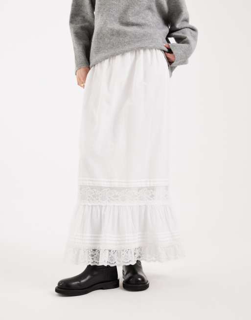 Miss Selfridge - Nederdel i bomuldspoplin med blondeindsatser, 2 af 5