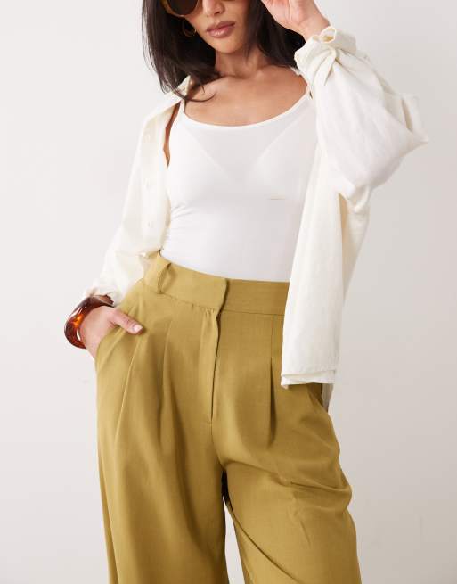 Miss Selfridge - Nette broek met wijde pijpen in olijfgroen, 3 van 5