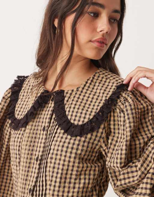 Miss Selfridge - Nette geruite jurk met lange mouwen en kraagje, 3 van 4