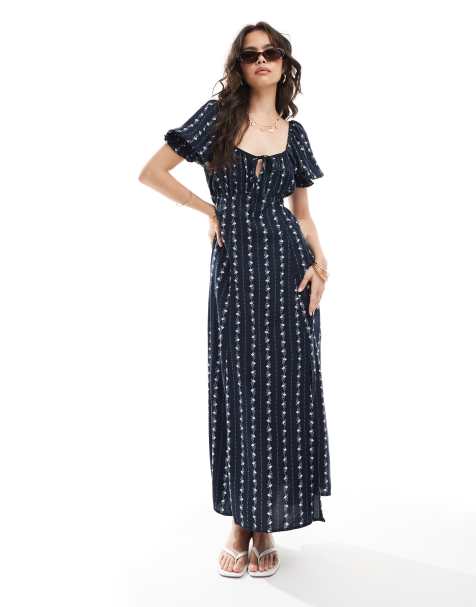 Miss Selfridge - Nette gesponnen jurk in blauwe behangstrepen - view 1