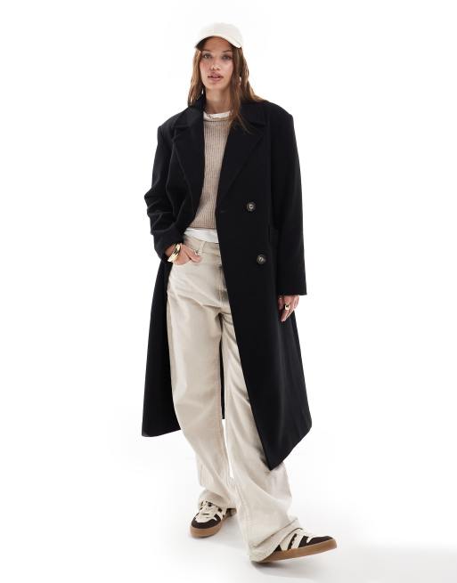 Miss Selfridge - Nette jas met overslag en riem in zwart