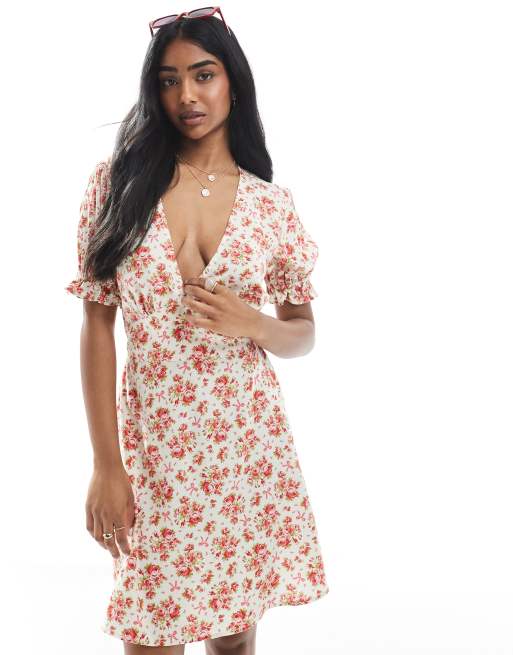 Miss Selfridge - Nette mini jurk in oranje vintage bloemenprint, 4 van 4