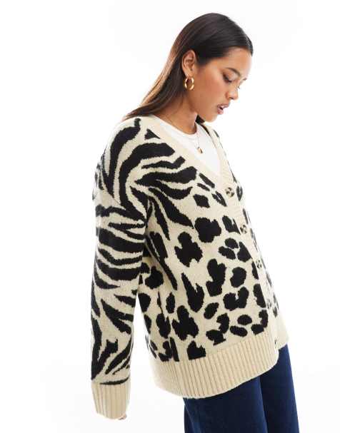 Miss Selfridge - Neutral longline-cardigan med dyreprint - view 1