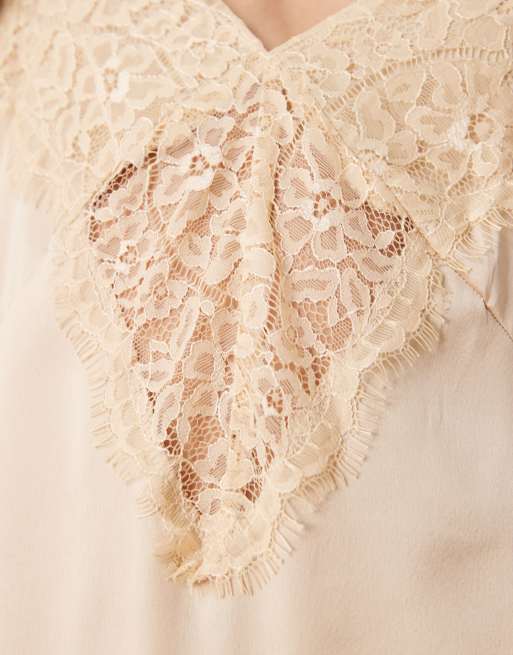 Miss Selfridge - Neutralfarvet maxikjole med cami-stropper og blonder i satin, 4 af 4