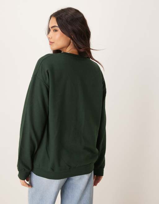 Miss Selfridge New York graphic sweatshirt in green ASOS