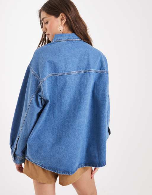 Miss Selfridge – Niebieska koszula jeansowa z kieszeniami, 4 z 4
