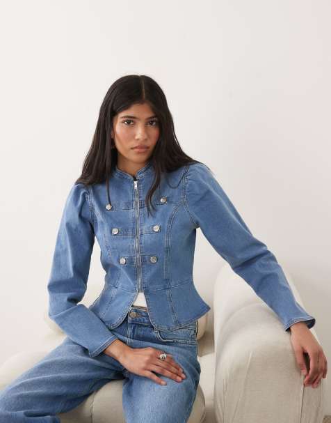 Miss Selfridge – Niebieska kurtka jeansowa w stylu militarnym - view 1