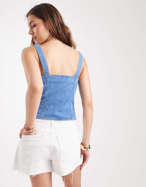 Miss Selfridge – Niebieski gorsetowy top jeansowy, 4 z 4