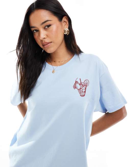 Miss Selfridge – Niebieski T-shirt oversize z grafiką z napisem freshly Squeezed, 3 z 4