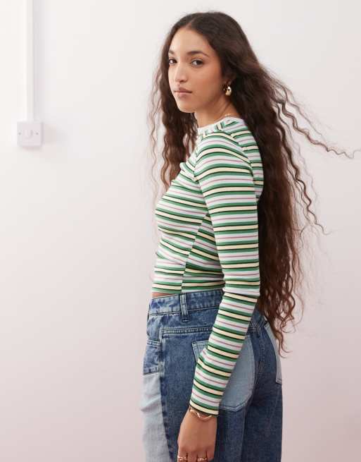 Miss Selfridge – Niebieski top w paski z długimi rękawami, 3 z 4