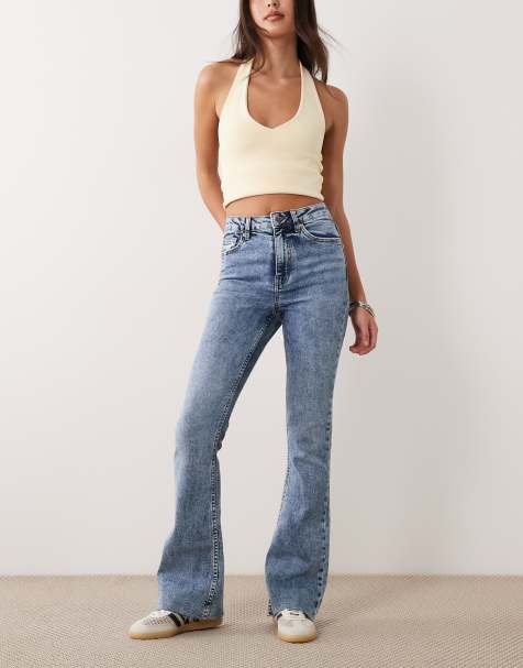 Miss Selfridge heart pocket flare jean in mid wash
