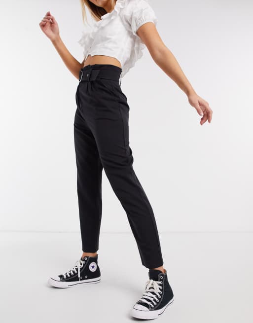 Miss Selfridge o-ring paper bag trouser in black, 4 of 4