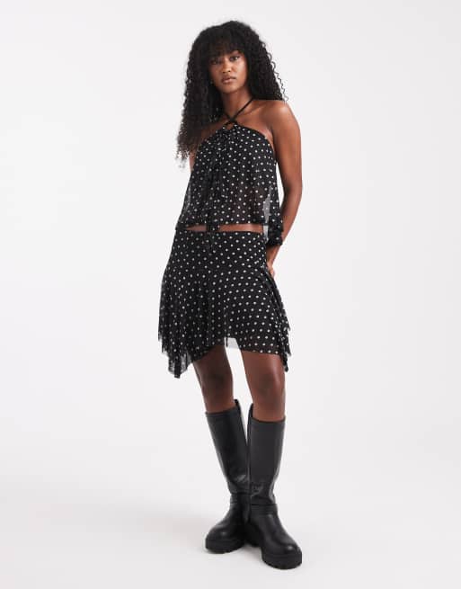 Miss Selfridge o ring ruffle split front top in polka dot, 3 of 4
