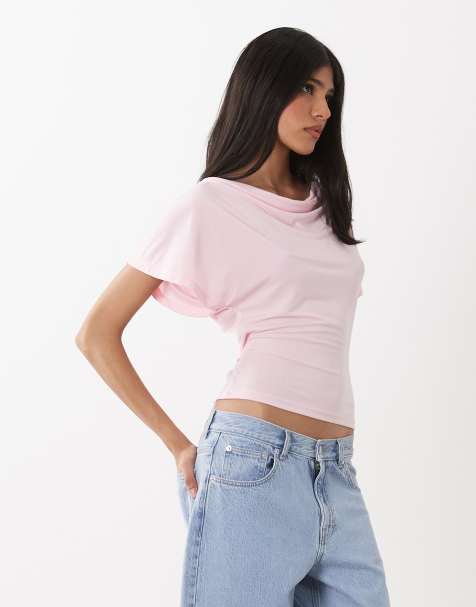 Miss Selfridge – Oberteil in Rosa mit Wasserfallausschnitt und Fledermausärmeln - view 1