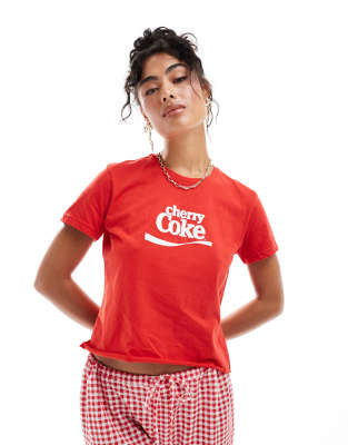 Miss Selfridge - Oberteil mit Cherry-Coke-Schriftzug-Rot