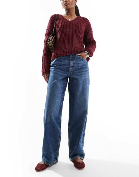 Miss Selfridge – Obszerne jeansy w kolorze indygo z efektem sprania - view 1
