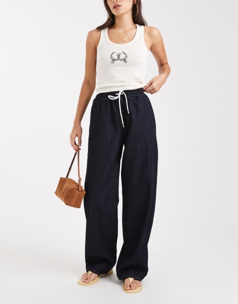 Miss Selfridge elasticated baggy jean in indigo wash