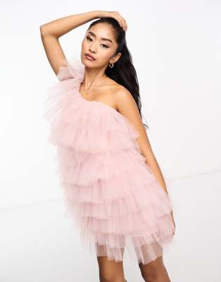 Miss Selfridge occasion mesh ruffle mini dress in light pink