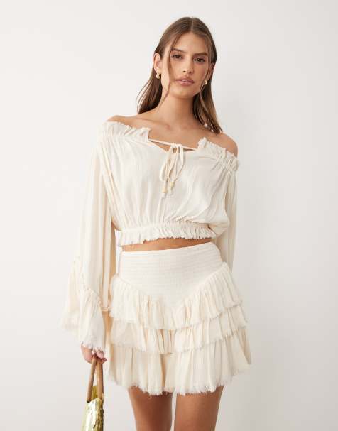 Miss Selfridge off shoulder boho blouse with fluted sleeves - view 1