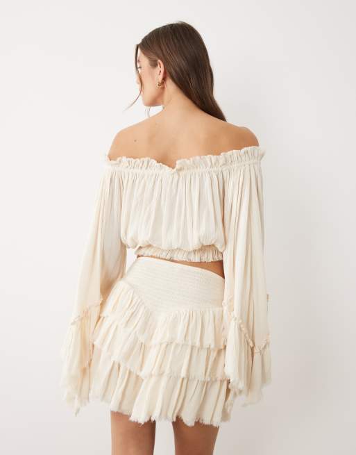 Miss Selfridge off shoulder boho blouse with fluted sleeves, 4 of 4