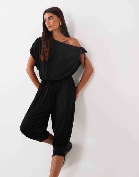 Miss Selfridge off shoulder capri jumpsuit in black - view 1