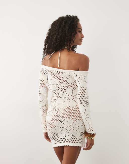 Miss Selfridge off shoulder floral crochet dress, 4 of 4