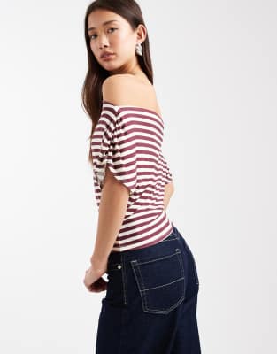 Miss Selfridge Off-shoulder Top In Brown