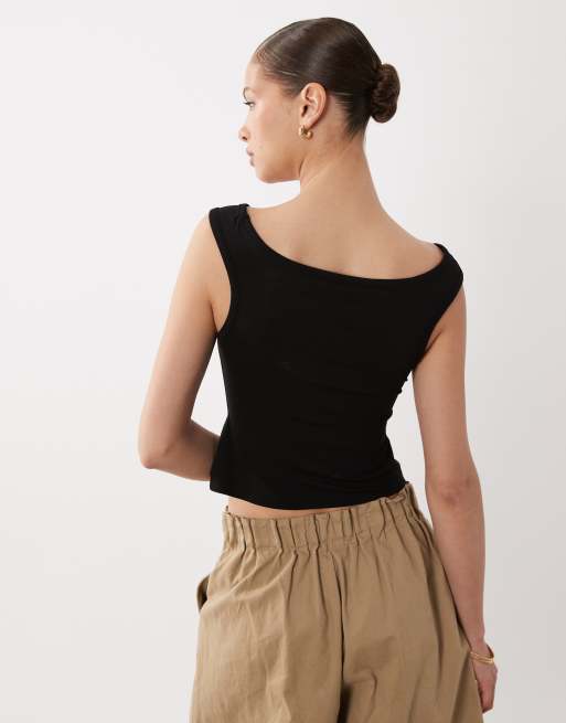 Miss Selfridge off shoulder top with keyhole detail in black, 4 of 4