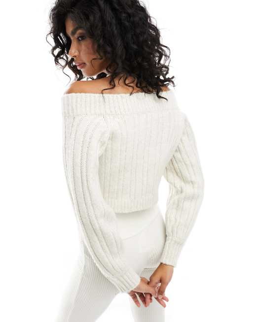 White off the shoulder knit outlet sweater